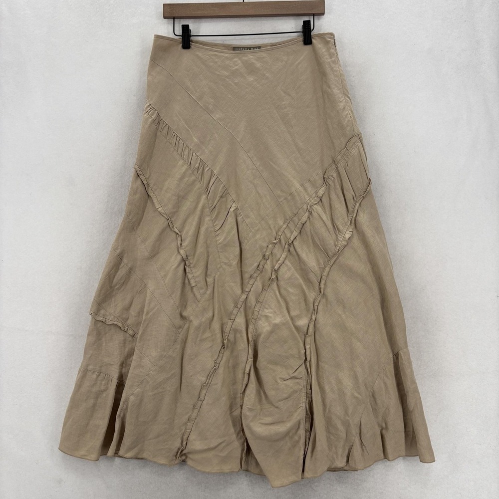 Isabella Bird Skirt Womens 8 Beige Linen A Line Maxi Ruffle Lined Boho Y2K